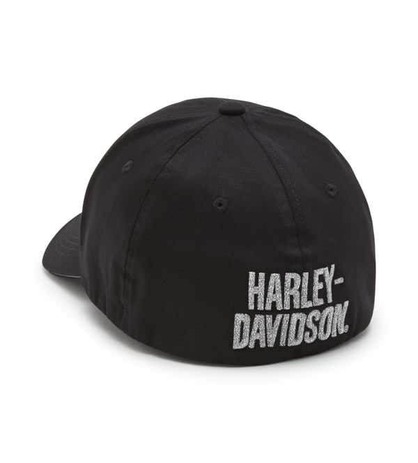 HARLEY-DAVIDSON MENS WILLIE G SKULL REFLECTIVE SOFTAIL STRETCH FIT CAP