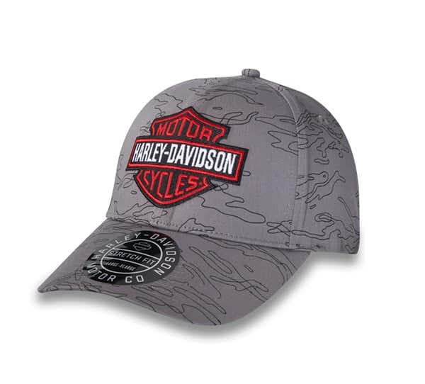 HARLEY-DAVIDSON MENS ENFLAME BAR & SHIELD STRETCH-FIT BASEBALL CAP