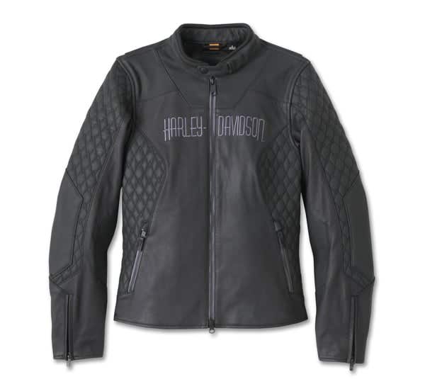 HARLEY-DAVIDSON WOMENS WILLIE G SKULL GRAPHIC LEATHER RIDING JACKET