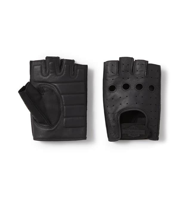 HARLEY-DAVIDSON MENS H-D FINGERLESS LEATHER RIDING GLOVES