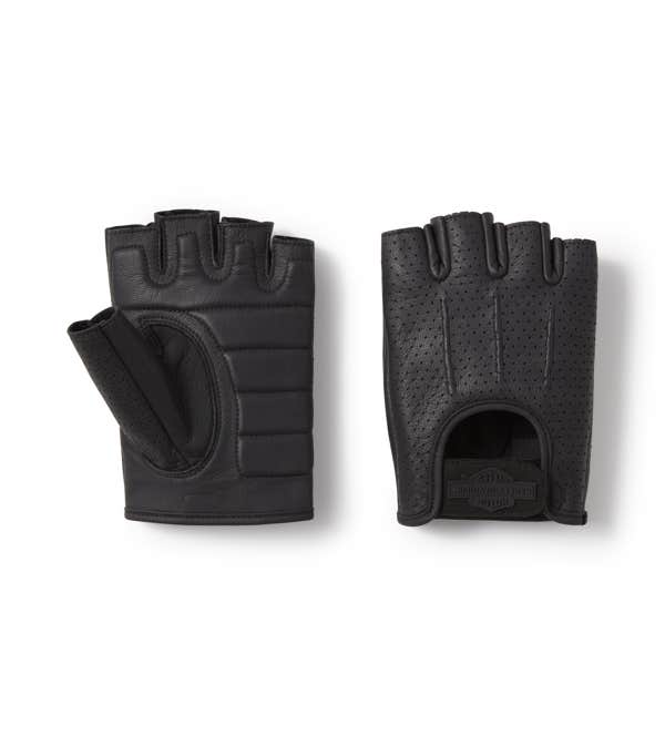 HARLEY-DAVIDSON MENS H-D PERFORATED FINGERLESS LEATHER RIDING GLOVES