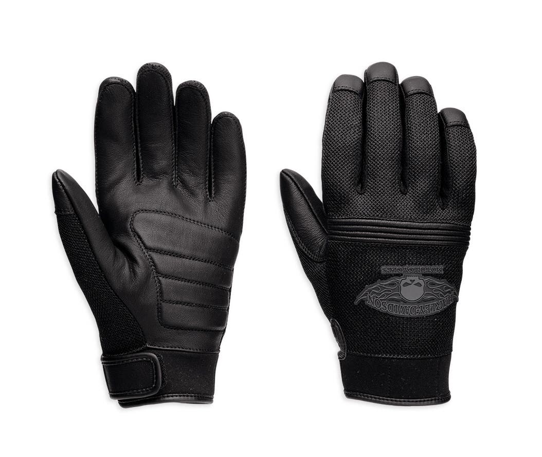 HARLEY-DAVIDSON MENS WINGED SKULL LEATHER AND MESH GLOVES