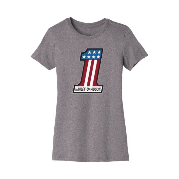 HARLEY-DAVIDSON WOMENS 1 RACE GRAPHIC TEE HEATHER