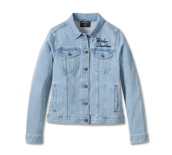 HARLEY-DAVIDSON WOMENS SILVER WING STRETCH DENIM JACKET