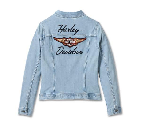 HARLEY-DAVIDSON WOMENS SILVER WING STRETCH DENIM JACKET