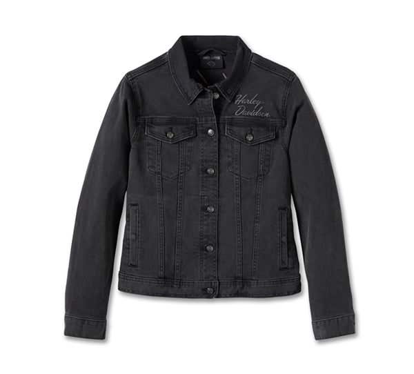 HARLEY-DAVIDSON WOMENS SILVER WING STRETCH DENIM JACKET