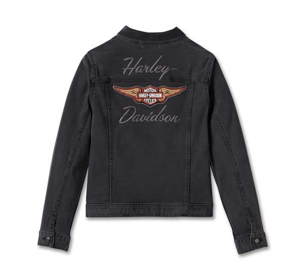 HARLEY-DAVIDSON WOMENS SILVER WING STRETCH DENIM JACKET