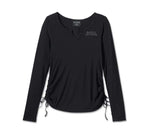 HARLEY-DAVIDSON WOMENS WILLIE G   SKULL TIE NOTCH NECK KNIT TOP