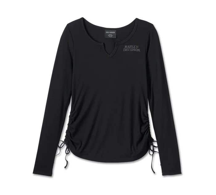 HARLEY-DAVIDSON WOMENS WILLIE G   SKULL TIE NOTCH NECK KNIT TOP