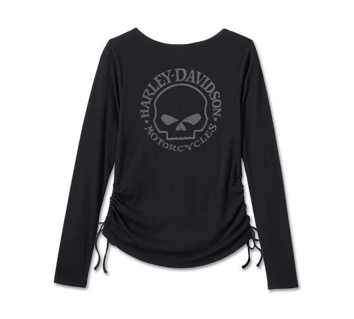 HARLEY-DAVIDSON WOMENS WILLIE G   SKULL TIE NOTCH NECK KNIT TOP