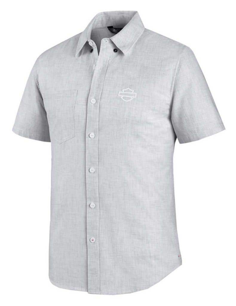 HARLEY-DAVIDSON MENS MENS MELANGE WOVEN SLIM FIT SHORT SLEEVE SHIRT