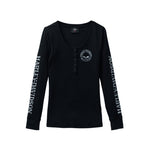 HARLEY-DAVIDSON WOMENS SKULL SNAP FRONT LONG SLEEVE HENLEY BEAUTY