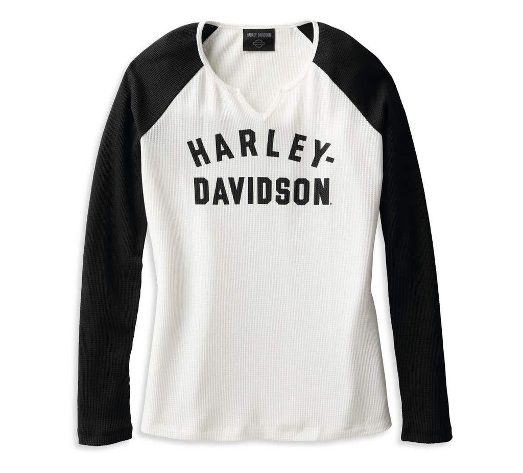 HARLEY-DAVIDSON WOMENS HALLMARK THERMAL KNIT TOP - COLORBLOCKED