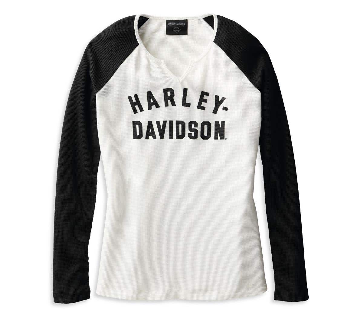HARLEY-DAVIDSON WOMENS HALLMARK THERMAL KNIT TOP - COLORBLOCKED