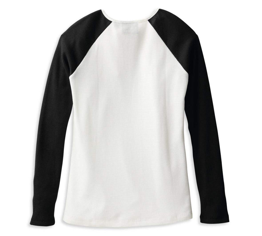 HARLEY-DAVIDSON WOMENS HALLMARK THERMAL KNIT TOP - COLORBLOCKED