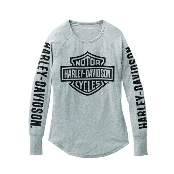 HARLEY-DAVIDSON WOMENS AUTHENTIC BAR & SHIELD RIB-KNIT TOP LIGHT  HEATHER