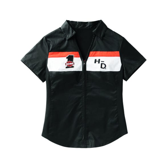 HARLEY-DAVIDSON WOMENS CREW STRIPE ZIP FRONT SHIRT COLORBLOCKED