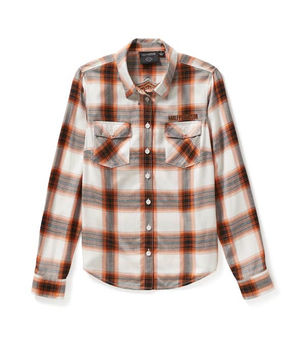 HARLEY-DAVIDSON WOMENS ESSENTIAL B&S WOVEN PLAID LONG SLEEVE