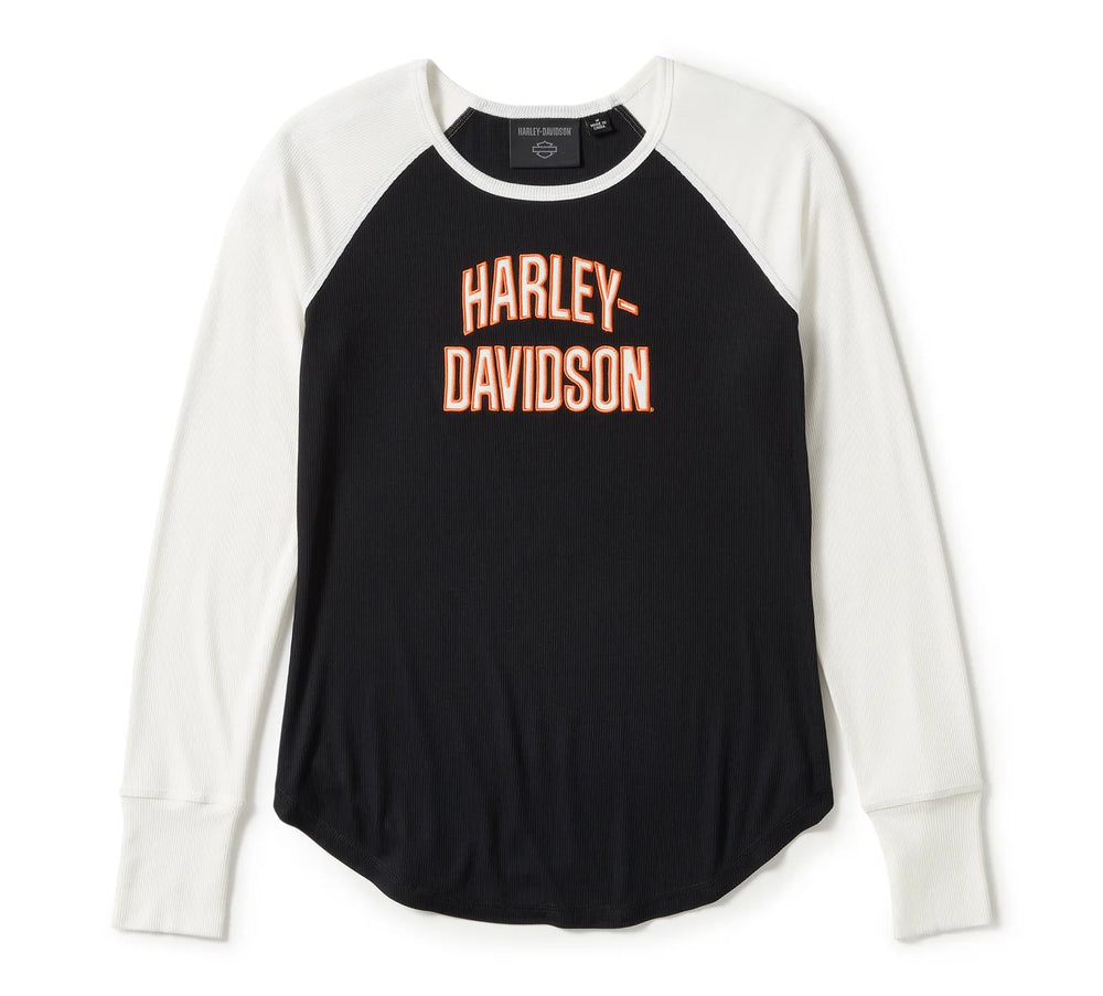 HARLEY-DAVIDSON WOMENS ESENTIAL ARCHED FONT LONG SLEEVE RAGLAN