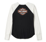 HARLEY-DAVIDSON WOMENS ESENTIAL ARCHED FONT LONG SLEEVE RAGLAN