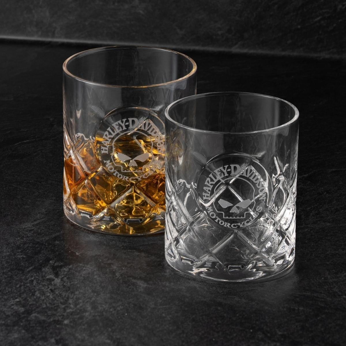 Harley-Davidson Willie G Skull Crystal Old Fashioned Set