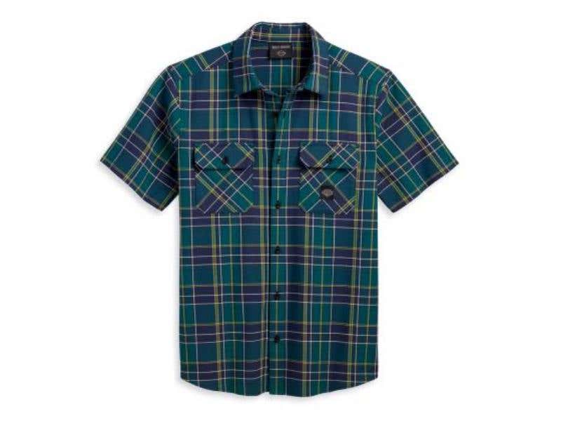 HARLEY-DAVIDSON MENS WRENCH CREW PLAID BLUE