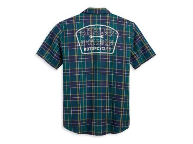 HARLEY-DAVIDSON MENS WRENCH CREW PLAID BLUE