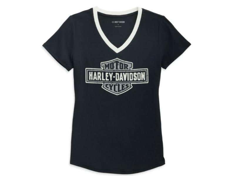HARLEY-DAVIDSON WOMENS WOMENS WRENCH CREW V-NECK TEE - BLACK BEAUTY