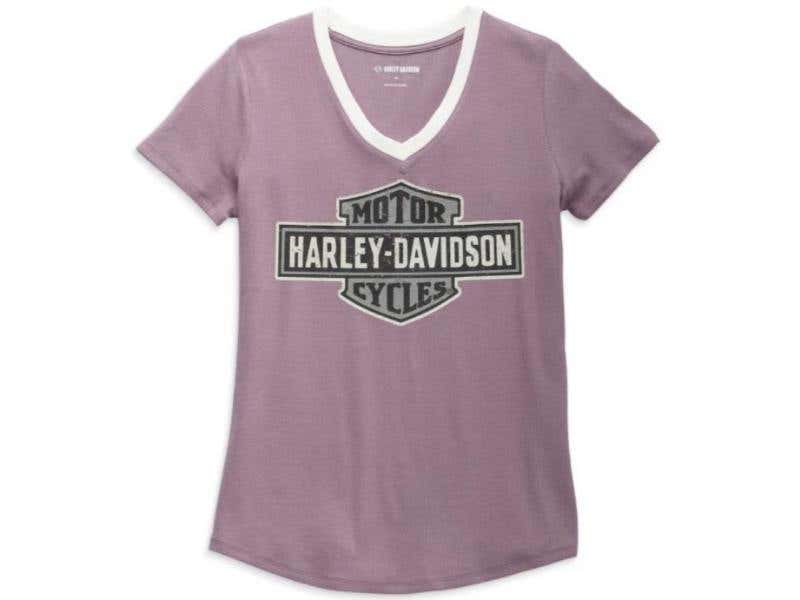 HARLEY-DAVIDSON WOMENS HARLEY-DAVIDSON WOMENS WRENCH CREW V-NECK TEE - PURPLE