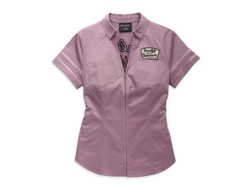 HARLEY-DAVIDSON WOMENS WOMENS ARTISAN ZIP FRONT SHIRT - DUSKY ORCHID