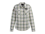 HARLEY-DAVIDSON WOMENS WOMENS GAS & OIL CONVERTIBLE SLEEVE SHIRT - YD PLAID - CLOUD DANCER