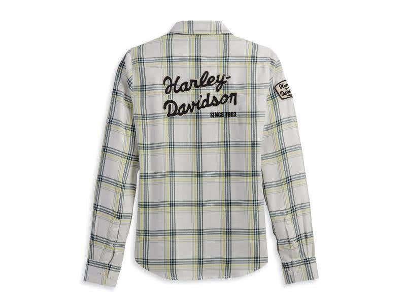 HARLEY-DAVIDSON WOMENS WOMENS GAS & OIL CONVERTIBLE SLEEVE SHIRT - YD PLAID - CLOUD DANCER