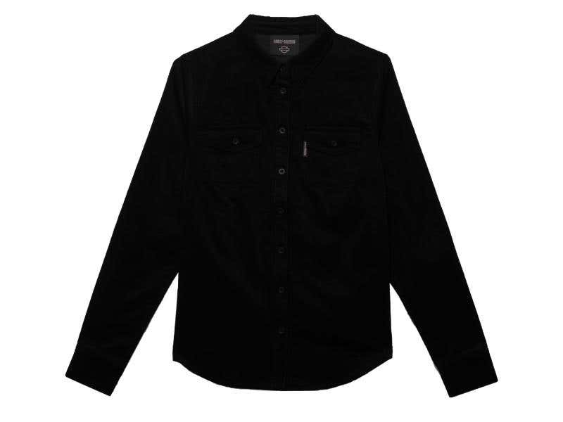 HARLEY-DAVIDSON WOMENS WOMENS THRILL SEEKER CORDUROY SHIRT - BLACK BEAUTY