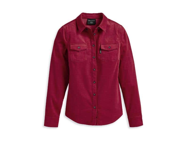 HARLEY-DAVIDSON WOMENS WOMENS THRILL SEEKER CORDUROY SHIRT - TIBETAN RED