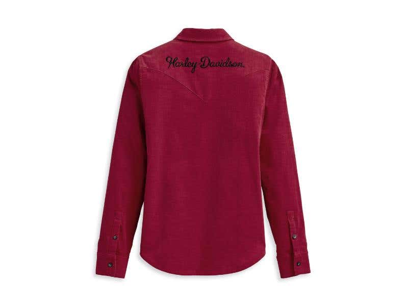 HARLEY-DAVIDSON WOMENS WOMENS THRILL SEEKER CORDUROY SHIRT - TIBETAN RED