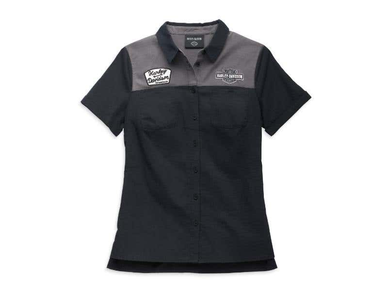 HARLEY-DAVIDSON WOMENS WOMENS MODERN MECHANIC COLORBLOCK SHIRT - COLORBLOCKED - BLACK BEAUTY