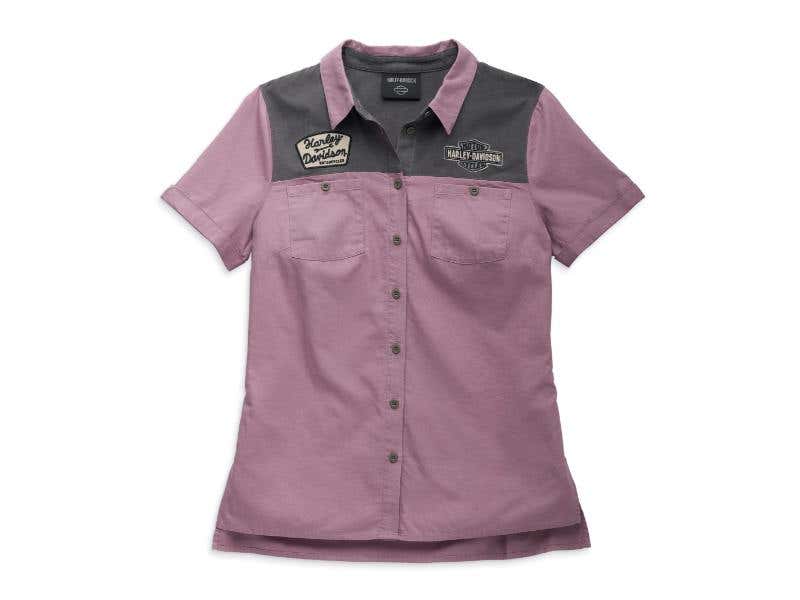 HARLEY-DAVIDSON WOMENS WOMENS MODERN MECHANIC COLORBLOCK SHIRT - COLORBLOCKED - DUSKY ORCHID