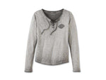 HARLEY-DAVIDSON WOMENS WOMENS THROTTLE LACE-UP KNIT TOP - BLACK BEAUTY