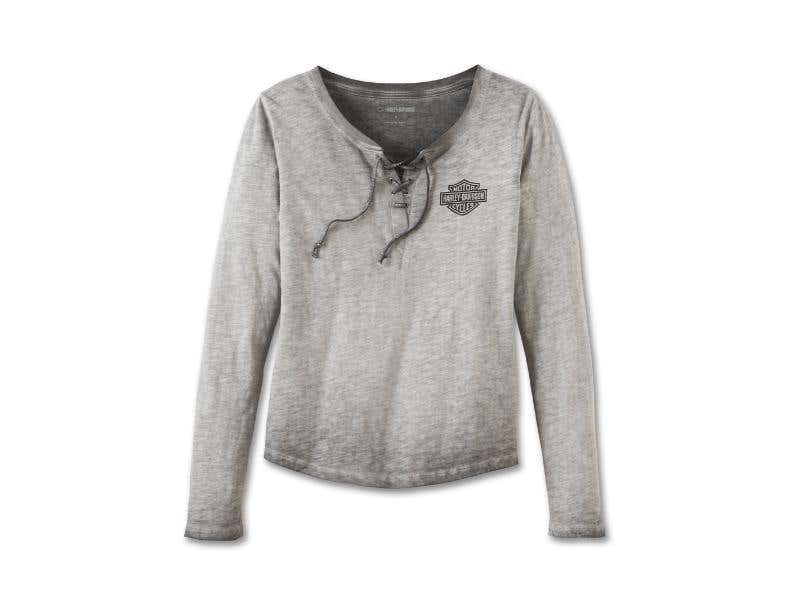 HARLEY-DAVIDSON WOMENS WOMENS THROTTLE LACE-UP KNIT TOP - BLACK BEAUTY