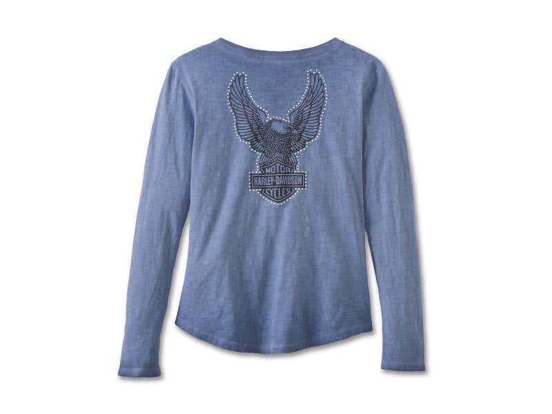 HARLEY-DAVIDSON WOMENS WOMENS THROTTLE LACE-UP KNIT TOP - COLONY BLUE