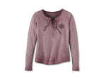 HARLEY-DAVIDSON WOMENS WOMENS THROTTLE LACE-UP KNIT TOP - GRAPE SHAKE