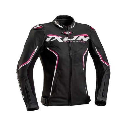 IXON TRINITY LADY LEATHER JKT BLK/WHT/FUS (XL)