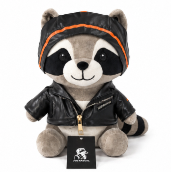 Joe Rascal Raccoon Toy – 12" Plush Teddy with Leather Jacket & Cap