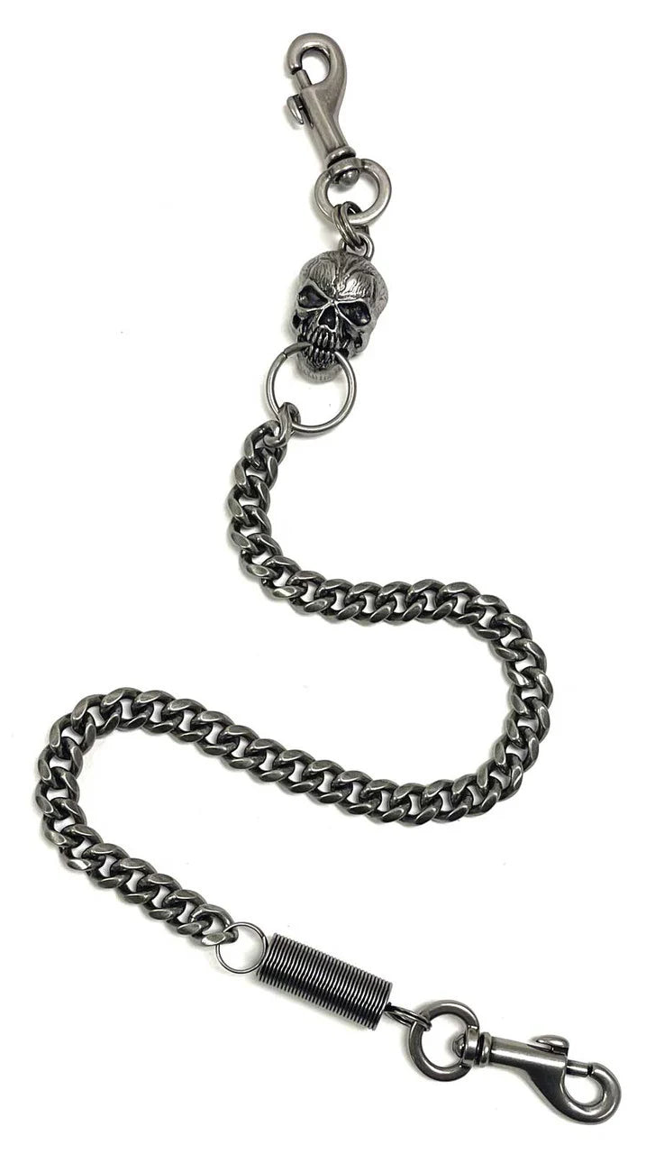 Harley-Davidson Men’s Skull & Spring Wallet Chain – Antique Nickel, 24″