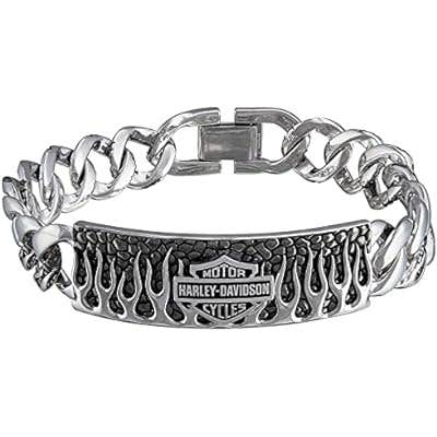 HARLEY-DAVIDSON MENS STAINLESS STEEL TEXTURED FLAME B&S ID BRACELET