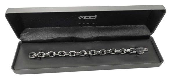 HARLEY-DAVIDSON MENS VINTAGE BAR & SHIELD LINK BRACELET- SILVER STAINLESS STEEL