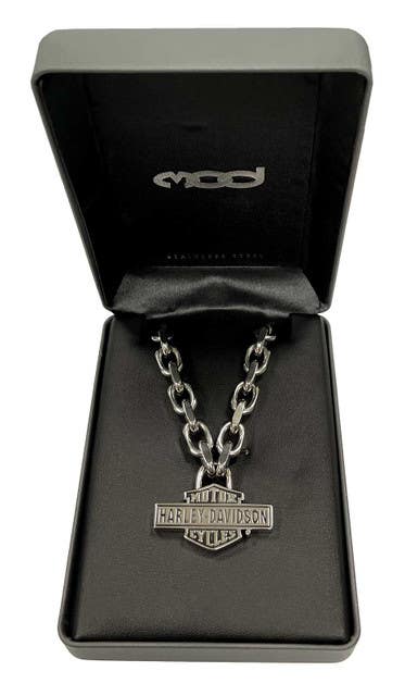 HARLEY-DAVIDSON MENS VINTAGE BAR & SHIELD LARGE LINK NECKLACE - STAINLESS STEEL