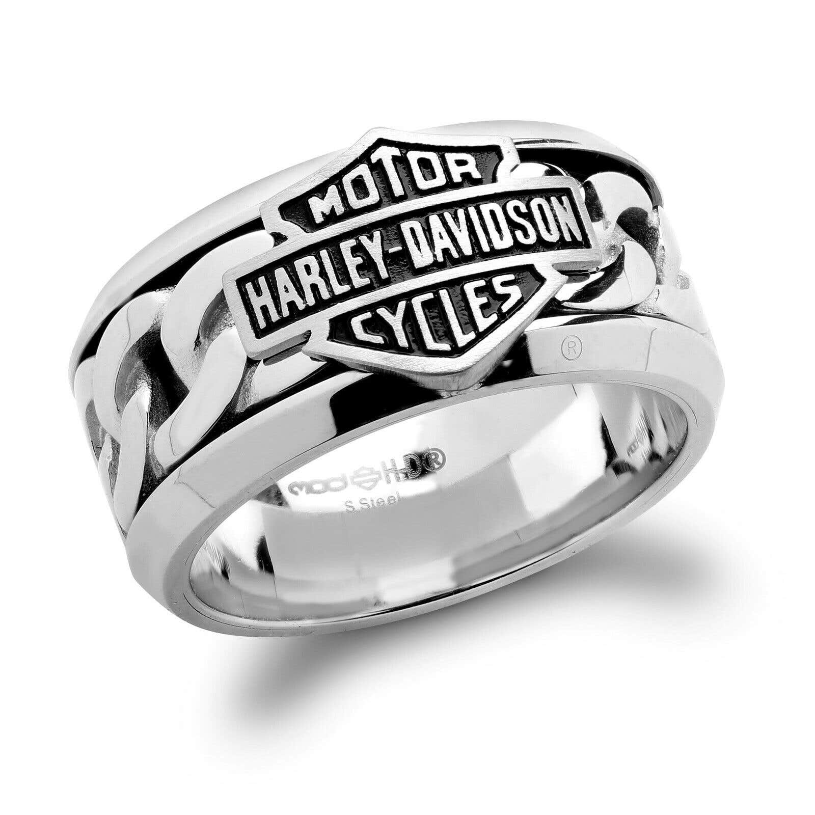 HARLEY-DAVIDSON MENS STAINLESS STEEL CHAIN BAR & SHIELD H-D RING