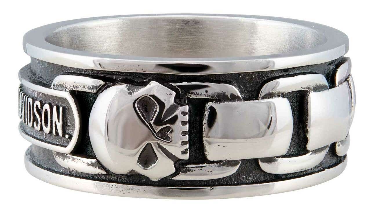HARLEY-DAVIDSON MENS SKULL + CHAIN BAND RING