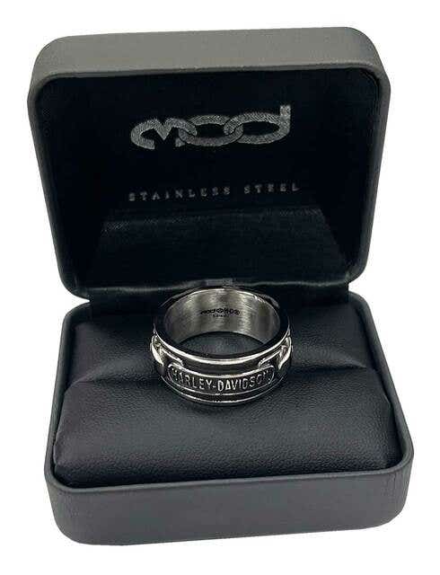HARLEY-DAVIDSON MENS SKULL + CHAIN BAND RING